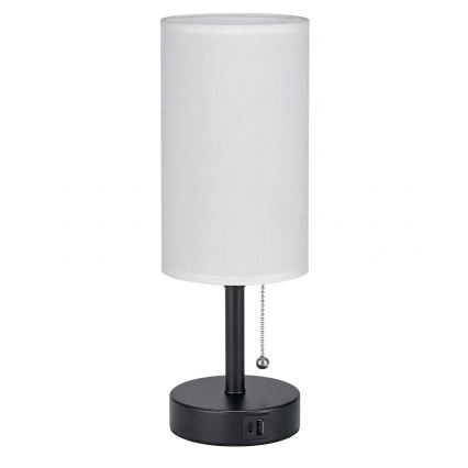 Brilagi - Bordlampe med USB-port TABLON 1xE27/25W/230V sort/hvid