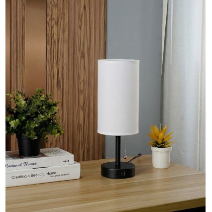Brilagi - Bordlampe med USB-port TABLON 1xE27/25W/230V sort/hvid