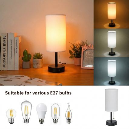 Brilagi - Bordlampe med USB-port TABLON 1xE27/25W/230V sort/hvid