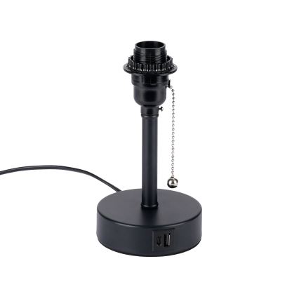 Brilagi - Bordlampe med USB-port TABLON 1xE27/25W/230V sort/hvid
