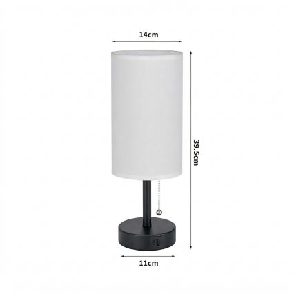 Brilagi - Bordlampe med USB-port TABLON 1xE27/25W/230V sort/hvid