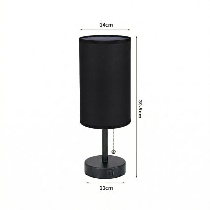 Brilagi - Bordlampe med USB-port TABLON 1xE27/25W/230V sort