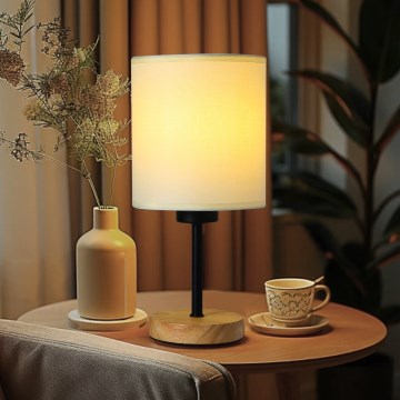 Brilagi - Bordlampe NUBILA WOOD 1xE27/25W/230V eg/sort/cremefarvet