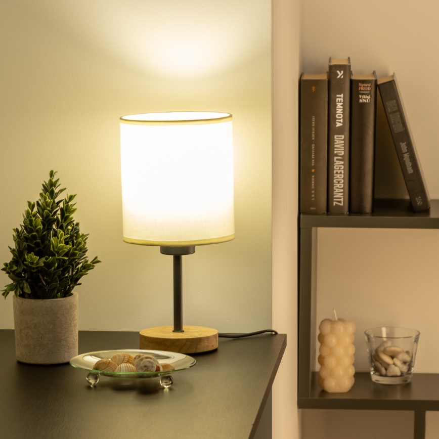 Brilagi - Bordlampe NUBILA WOOD 1xE27/25W/230V eg/sort/cremefarvet