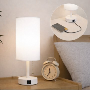 Brilagi - Bordlampe TABLON med USB-port 1xE27/25W/230V hvid