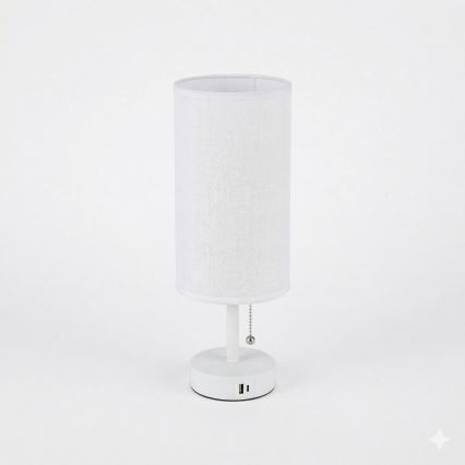 Brilagi - Bordlampe TABLON med USB-port 1xE27/25W/230V hvid