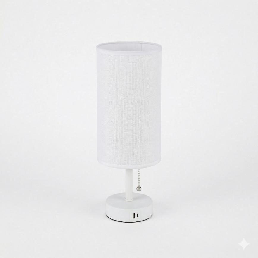 Brilagi - Bordlampe TABLON med USB-port 1xE27/25W/230V hvid