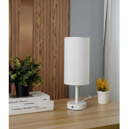 Brilagi - Bordlampe TABLON med USB-port 1xE27/25W/230V hvid