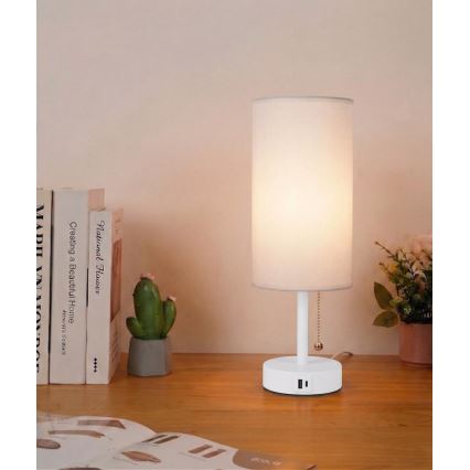 Brilagi - Bordlampe TABLON med USB-port 1xE27/25W/230V hvid
