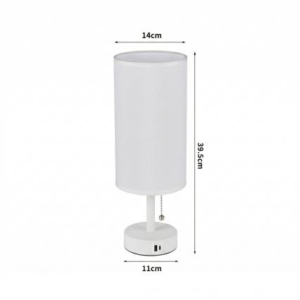 Brilagi - Bordlampe TABLON med USB-port 1xE27/25W/230V hvid