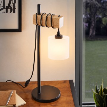 BRILAGI - Bordlampe WOOD GLASS 1xE27/40W/230V brun/sort/hvid