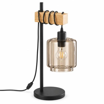 BRILAGI - Bordlampe WOOD GLASS 1xE27/40W/230V brun/sort/røget beige