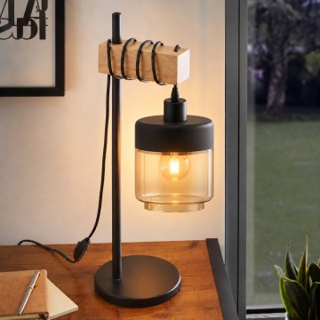 BRILAGI - Bordlampe WOOD GLASS 1xE27/40W/230V brun/sort/røget beige