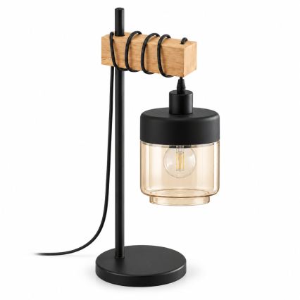 BRILAGI - Bordlampe WOOD GLASS 1xE27/40W/230V brun/sort/røget beige