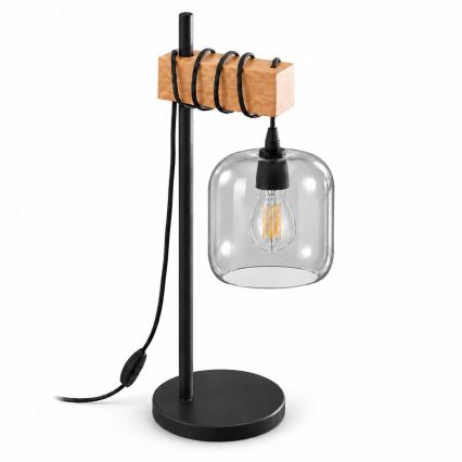 BRILAGI - Bordlampe WOOD GLASS 1xE27/40W/230V brun/sort/røget grå