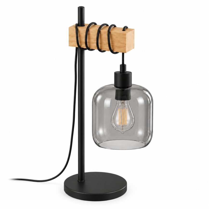 BRILAGI - Bordlampe WOOD GLASS 1xE27/40W/230V brun/sort/røget grå