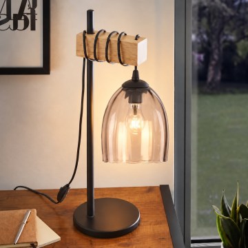 BRILAGI - Bordlampe WOOD GLASS 1xE27/40W/230V brun/sort/røgfarvet beige