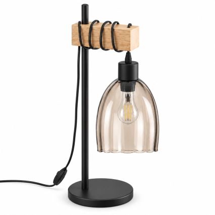 BRILAGI - Bordlampe WOOD GLASS 1xE27/40W/230V brun/sort/røgfarvet beige
