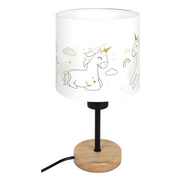 Brilagi - Børnebordlampe BOBO WOOD 1xE27/25W/230V eg/sort/hvid/enhjørninger