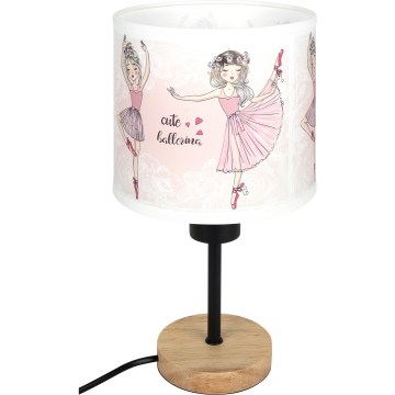 Brilagi - Børnebordlampe BOBO WOOD 1xE27/25W/230V eg/sort/hvid/lyserød/ballerinaer