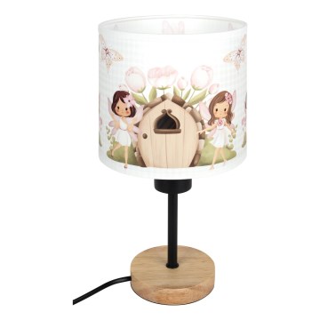 Brilagi - Børnebordlampe BOBO WOOD 1xE27/25W/230V eg/sort/hvid/lyserød/feer