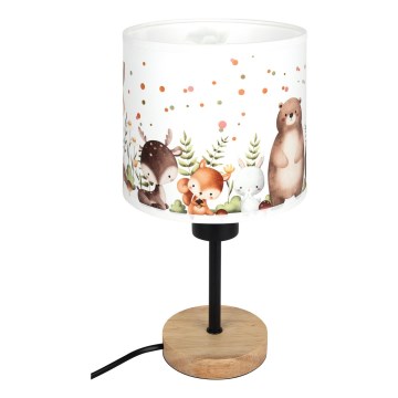 Brilagi - Børnebordlampe BOBO WOOD 1xE27/25W/230V eg/sort/hvid/med dyremotiv