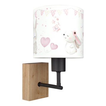 Brilagi - Børnevæglampe BOBO WOOD 1xE27/25W/230V eg/sort/creme/kaniner