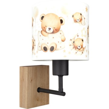 Brilagi - Børnevæglampe BOBO WOOD 1xE27/25W/230V eg/sort/hvid/bamser