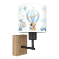 Brilagi - Børnevæglampe BOBO WOOD 1xE27/25W/230V eg/sort/hvid/blå/bamser