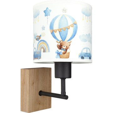 Brilagi - Børnevæglampe BOBO WOOD 1xE27/25W/230V eg/sort/hvid/blå/bamser