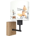 Brilagi - Børnevæglampe BOBO WOOD 1xE27/25W/230V eg/sort/hvid/dyremotiv