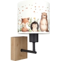 Brilagi - Børnevæglampe BOBO WOOD 1xE27/25W/230V eg/sort/hvid/dyremotiv