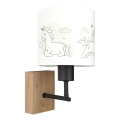Brilagi - Børnevæglampe BOBO WOOD 1xE27/25W/230V eg/sort/hvid/enhjørninger