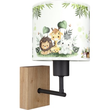 Brilagi - Børnevæglampe BOBO WOOD 1xE27/25W/230V eg/sort/hvid/grøn/jungle