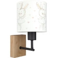 Brilagi - Børnevæglampe BOBO WOOD 1xE27/25W/230V eg/sort/hvid/kaniner