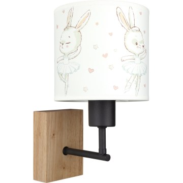 Brilagi - Børnevæglampe BOBO WOOD 1xE27/25W/230V eg/sort/hvid/kaniner