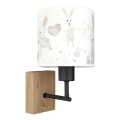 Brilagi - Børnevæglampe BOBO WOOD 1xE27/25W/230V eg/sort/hvid/kaninmotiv
