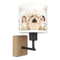 Brilagi - Børnevæglampe BOBO WOOD 1xE27/25W/230V eg/sort/hvid/lyserød/feer