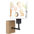Brilagi - Børnevæglampe BOBO WOOD 1xE27/25W/230V eg/sort/hvid/med dyremotiv