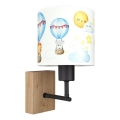 Brilagi - Børnevæglampe BOBO WOOD 1xE27/25W/230V eg/sort/hvid/med dyremotiv