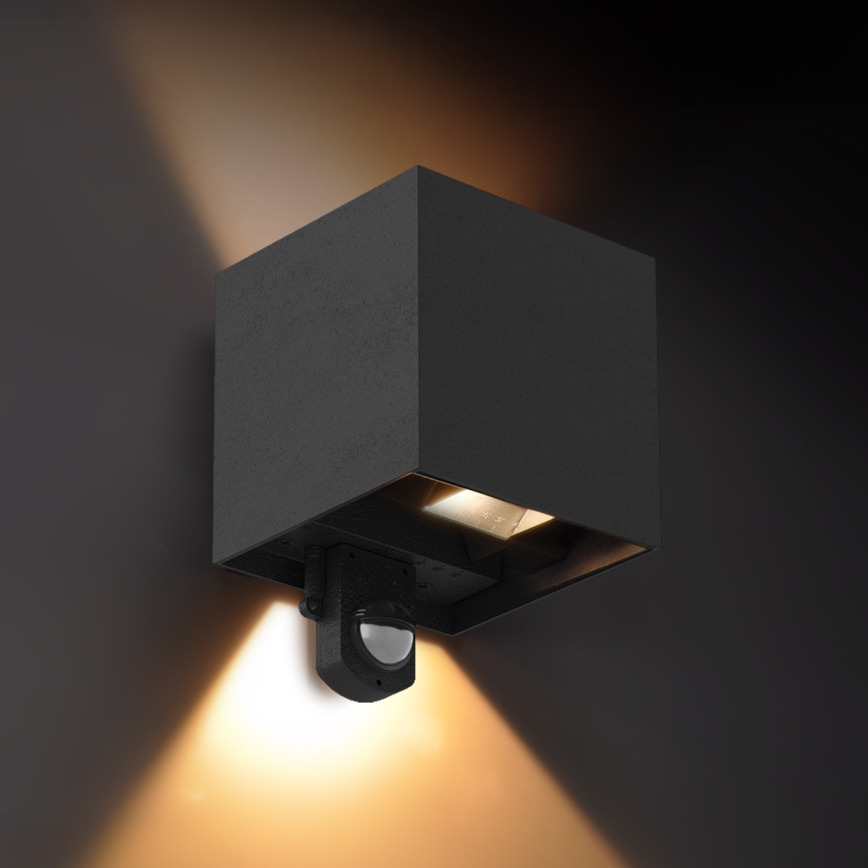 Brilagi - CUBE LED udendørs væglampe med sensor, 6 W/230 V, sort, IP65
