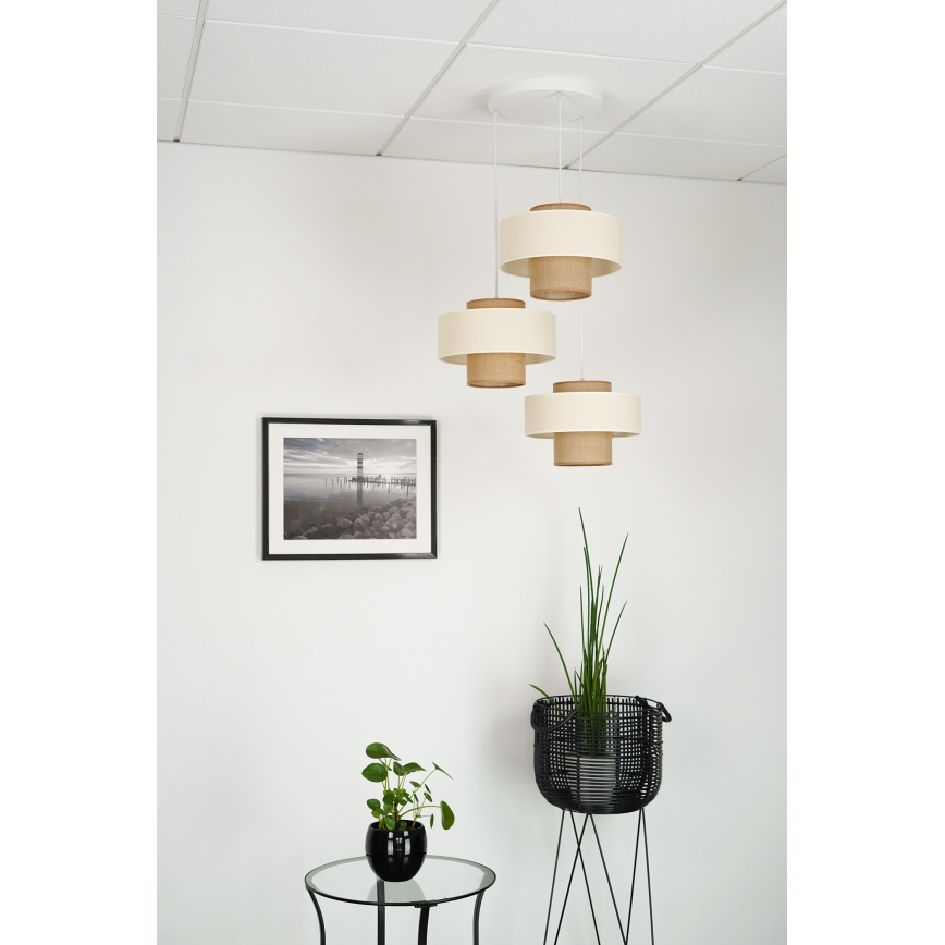 Brilagi - Loftlampe på kabel DALLAS 3xE27/15W/230V brun/krem/hvid