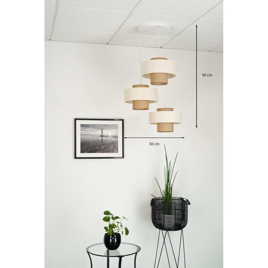 Brilagi - Loftlampe på kabel DALLAS 3xE27/15W/230V brun/krem/hvid