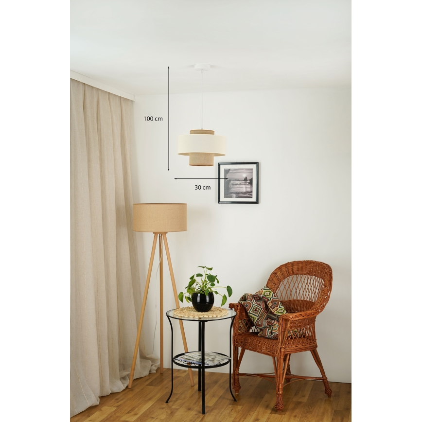 Brilagi - Loftlampe på kabel DALLAS 1xE27/15W/230V Ø 30 cm brun/krem/hvid