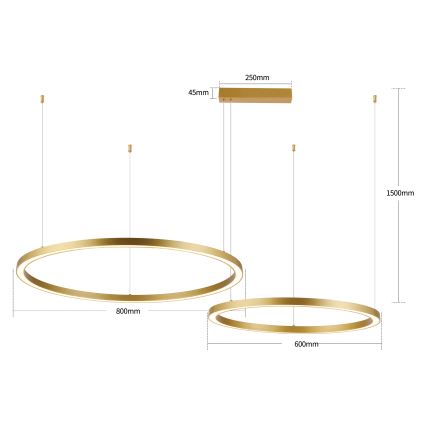 Brilagi - Dæmpbar LED-pendel på wire PORTOFINO LED/98W/230V 3000-6000K guld + fjernbetjening