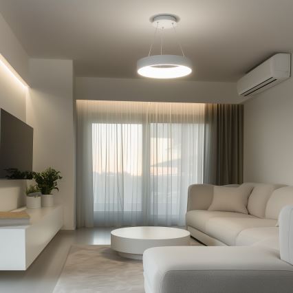 Brilagi - Dæmpbar LED-pendel med wireophæng FALCON LED/80W/230V 3000-6500K Ø 60 cm hvid + fjernbetjening