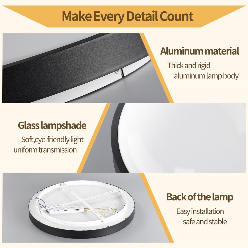 Brilagi - LED-dæmpbar loftlampe GLASS POOL DOUBLE LED/48W/230V 3000-6000K 40 cm sort + fjernbetjening