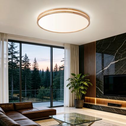 Brilagi - Dæmpbar LED-loftlampe MOLINA LED/100W/230V 3000-6000K egetræ Ø 80 cm + fjernbetjening