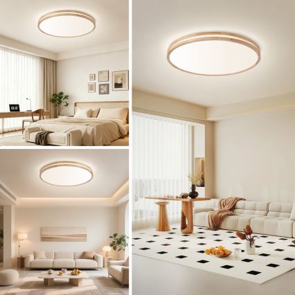 Brilagi - Dæmpbar LED-loftlampe MOLINA LED/100W/230V 3000-6000K egetræ Ø 80 cm + fjernbetjening