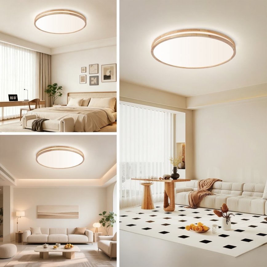 Brilagi - Dæmpbar LED-loftlampe MOLINA LED/100W/230V 3000-6000K egetræ Ø 80 cm + fjernbetjening